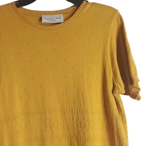 Vintage Golden Sunshine Yellow Fall Short Sleeve Sweater Knit Fits M/L - Picture 3 of 4
